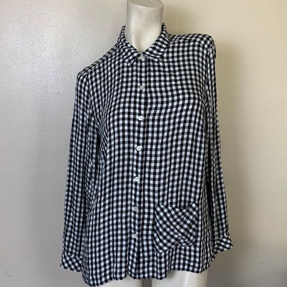 J.JILL  long sleeve button down gingham top shirt with pocket petite small PS - Picture 1 of 7